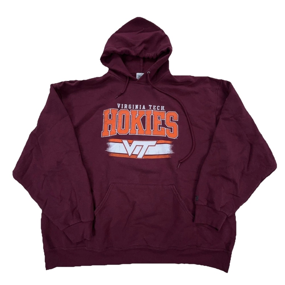 Virginia Tech Hokies Hoodie Men XXL 2XL Maroon Orange Sweatshirt Sweater Y2K VTG